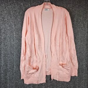 Cielo Open Front Cardigan Women 2XL Peach Pink Long Sleeve Ribbed Knit Pockets